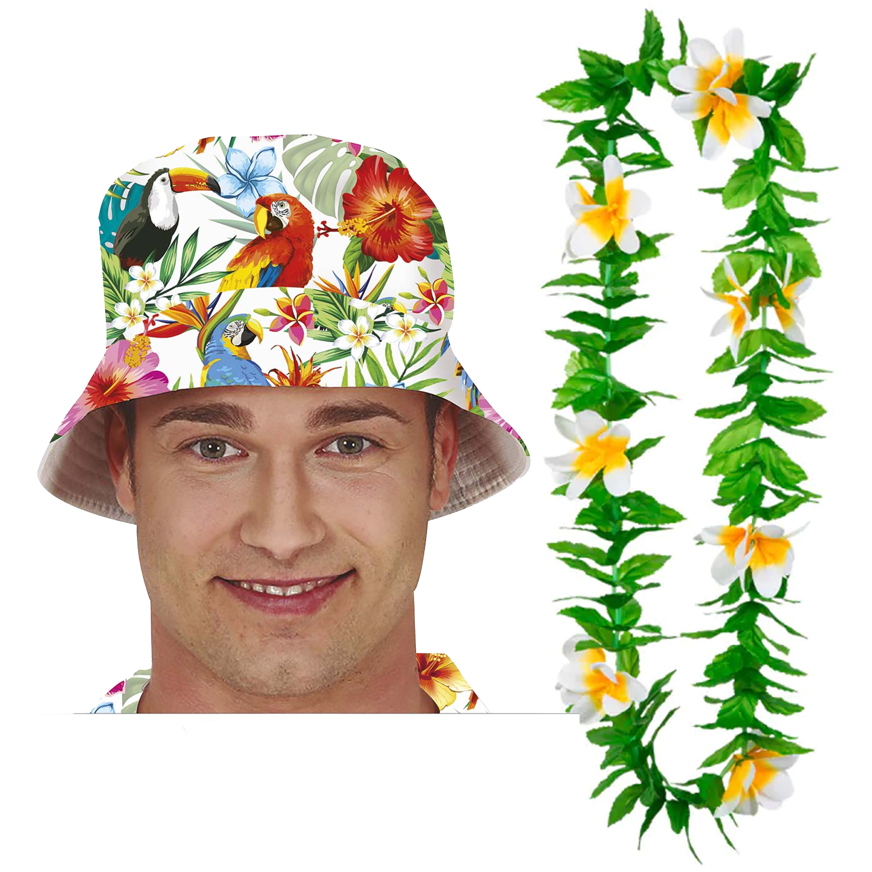 Carnaval verkleed set Tropische Hawaii party hoedje met bloemenslinger volwassenen
