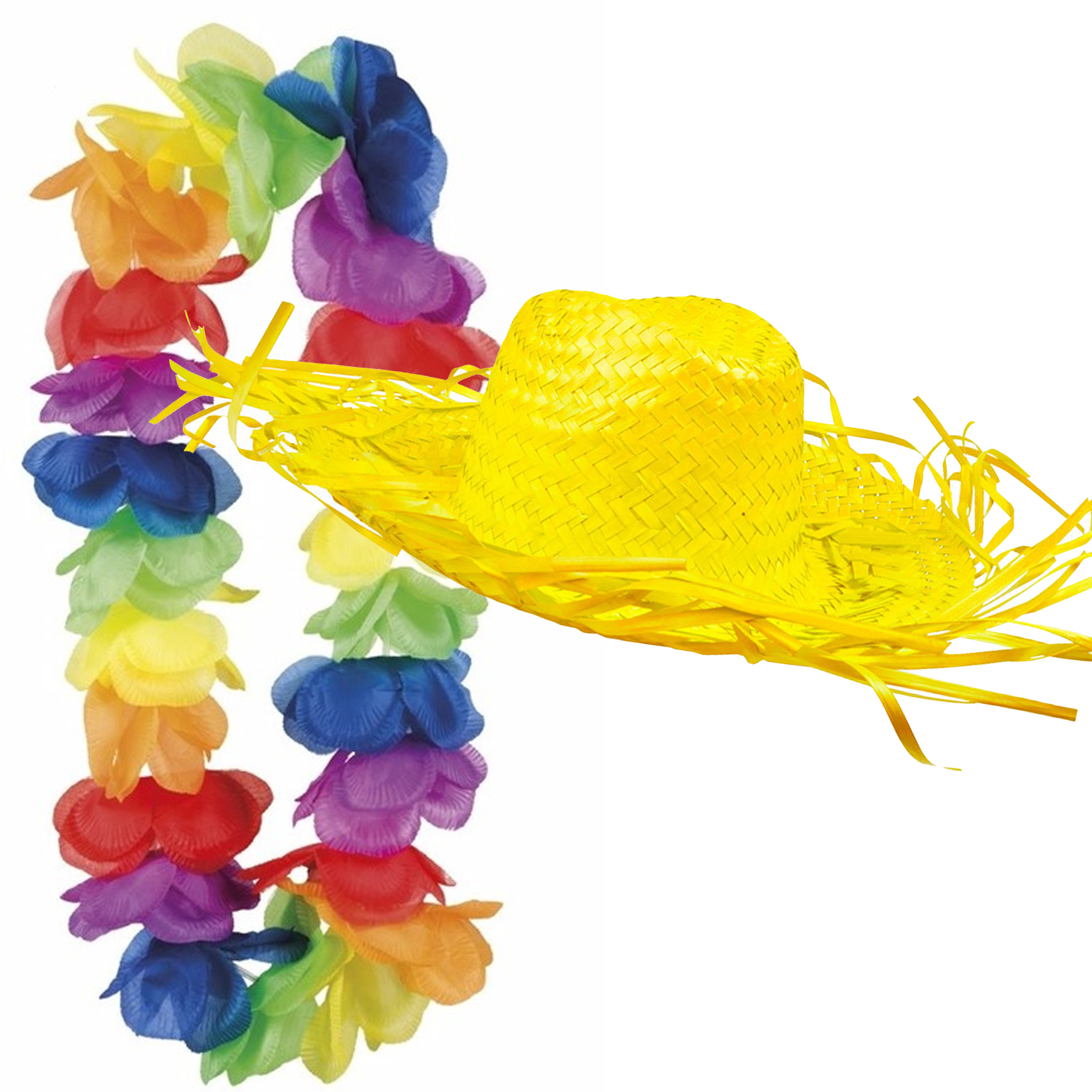 Toppers Carnaval verkleedset Tropical Hawaii party strohoed en volle bloemenslinger multi colours