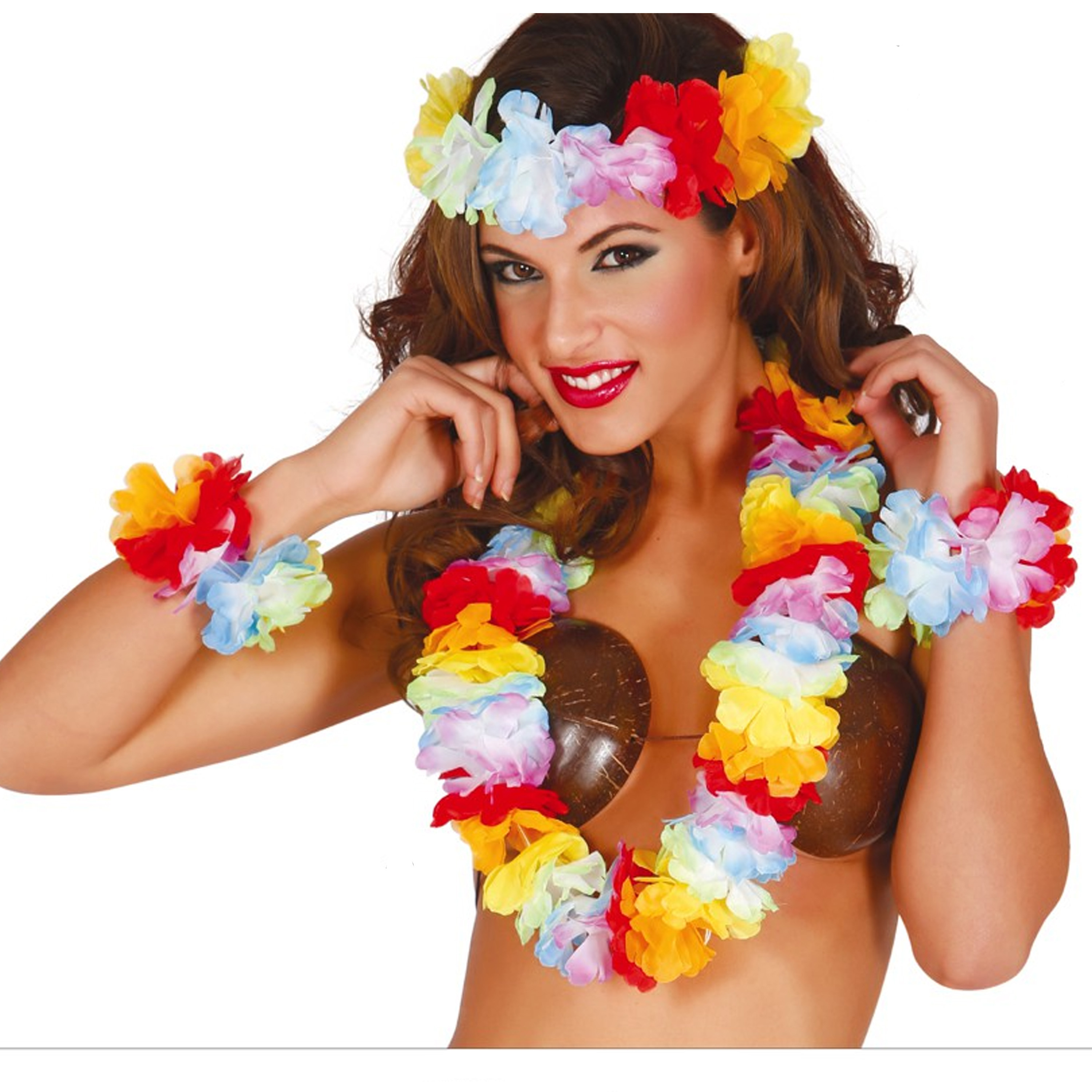 Toppers Hawaii krans-slinger set Tropische-zomerse kleuren mix Hoofd-polsen-hals slingers