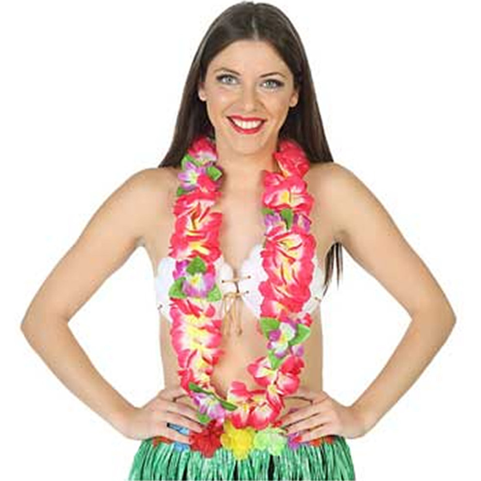 Toppers Hawaii krans-slinger Tropische kleuren roze Grote bloemen hals slingers verkleed accessoires