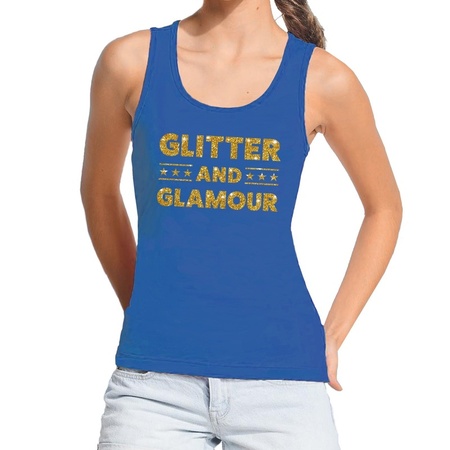 Glitter and Glamour glitter tanktop / mouwloos shirt blauw dames