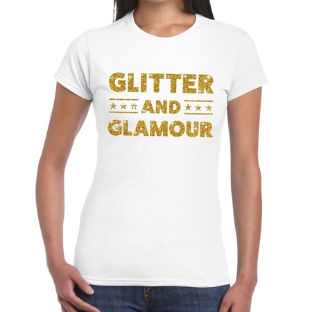 Glitter and Glamour glitter tekst t-shirt wit dames