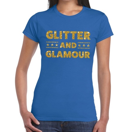 Glitter and Glamour gold glitter t-shirt blue women
