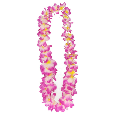 Toppers in concert - Hawaii krans/slinger - Tropische kleuren mix paars/wit - Bloemen hals slingers - verkleed accessoire