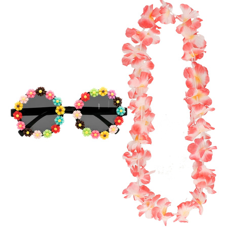 Tropische Hawaii party verkleed accessoires set - bloemen zonnebril - en bloemenkrans multi-colour